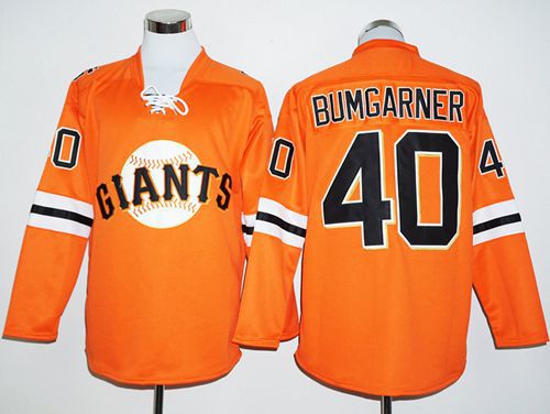 Giants #40 Madison Bumgarner Orange Long Sleeve Stitched MLB Jersey - Click Image to Close